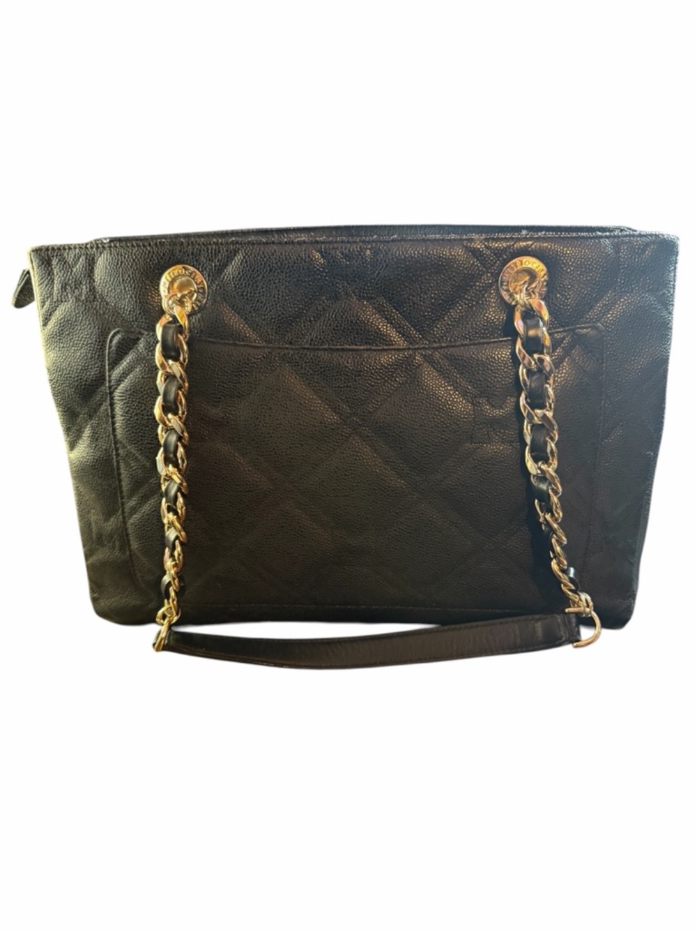 🔥 Metrocity Black Quilted Caviar Leather Tote - Gold Chain Straps 🔥 - Picture 3 of 8